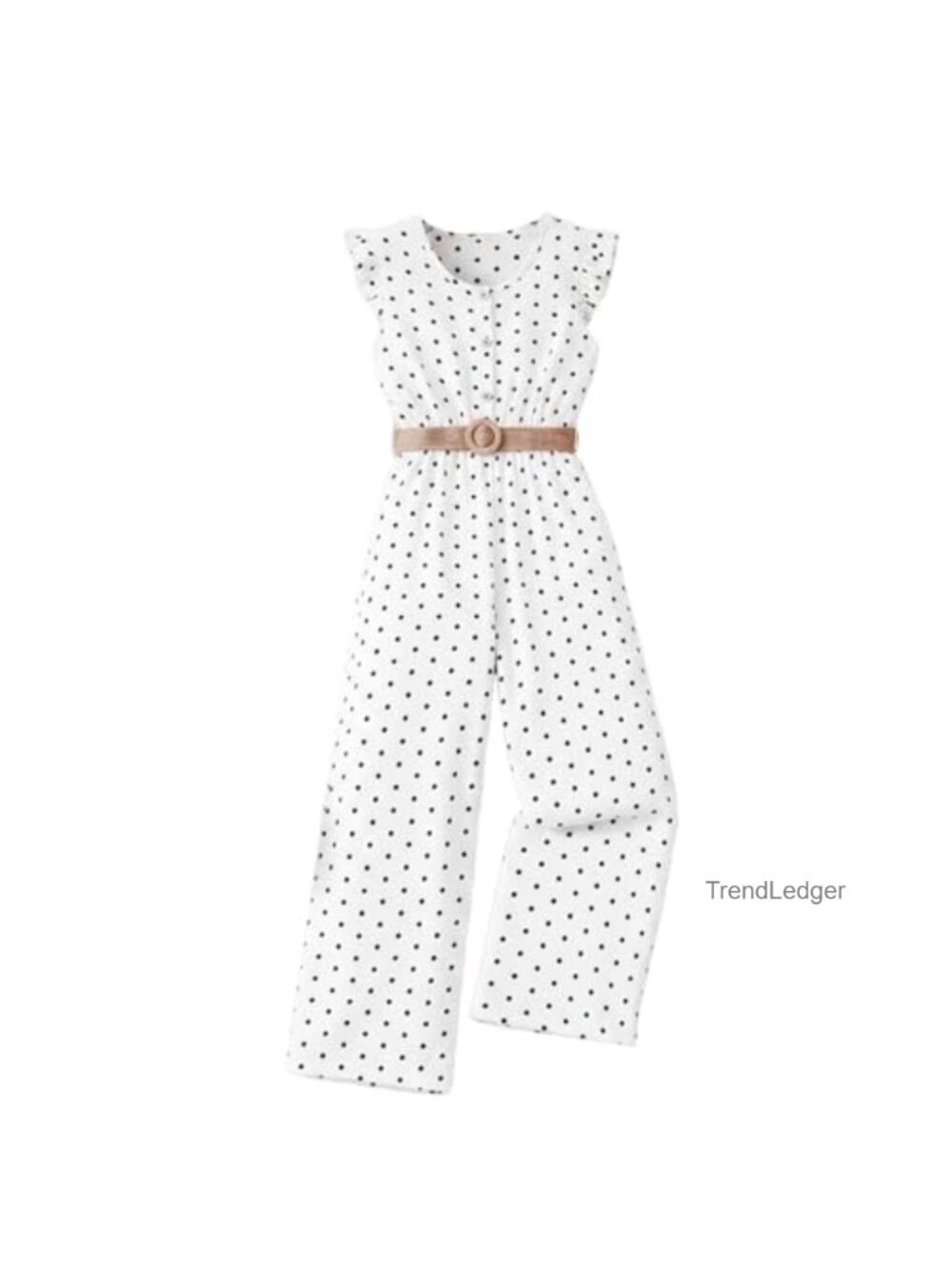 Girls Polka Dot Belted Wide Leg Jumpsuit Romper
